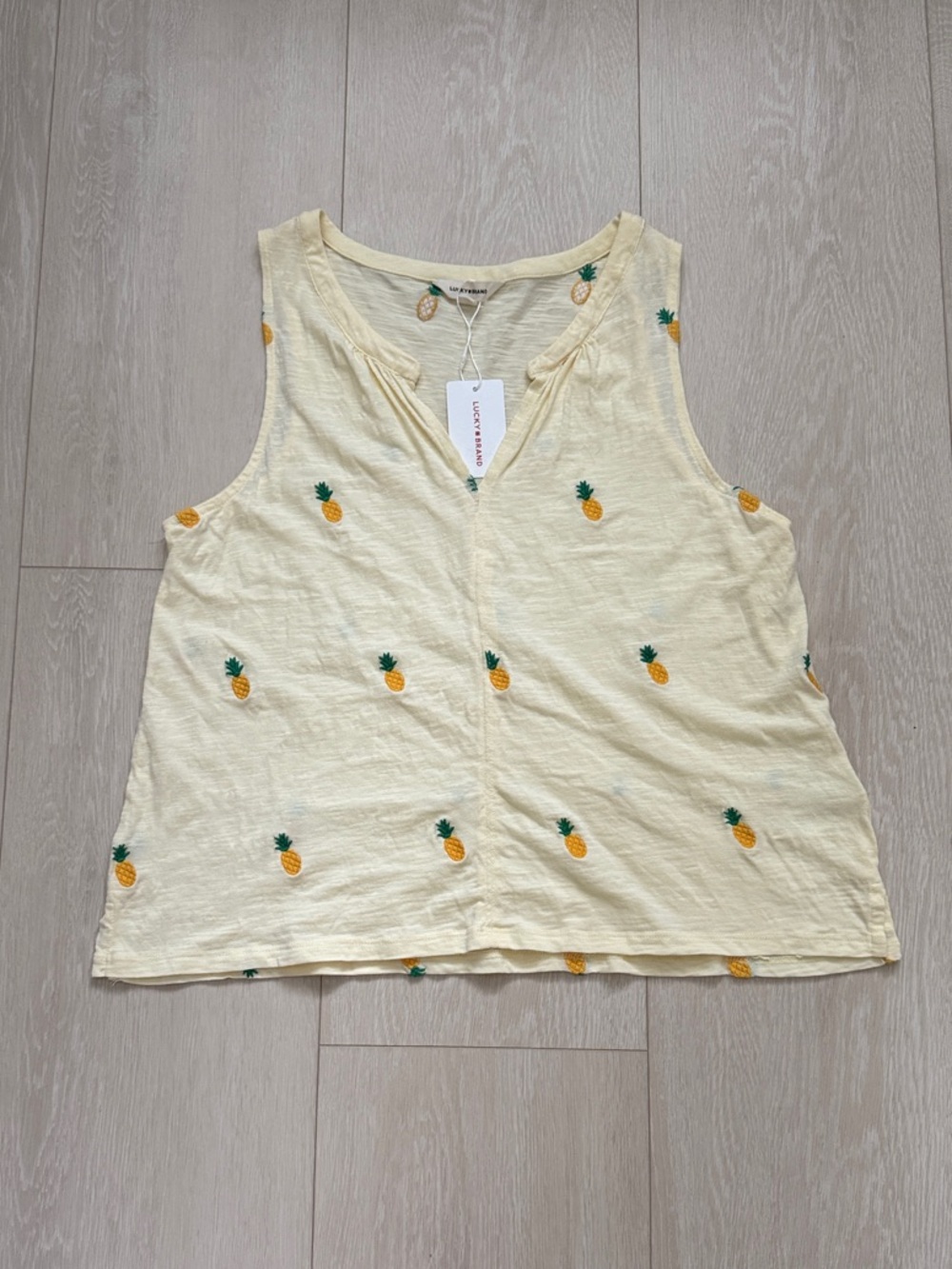 Lucky Brand Yellow Pineapple Embroidered Tank
